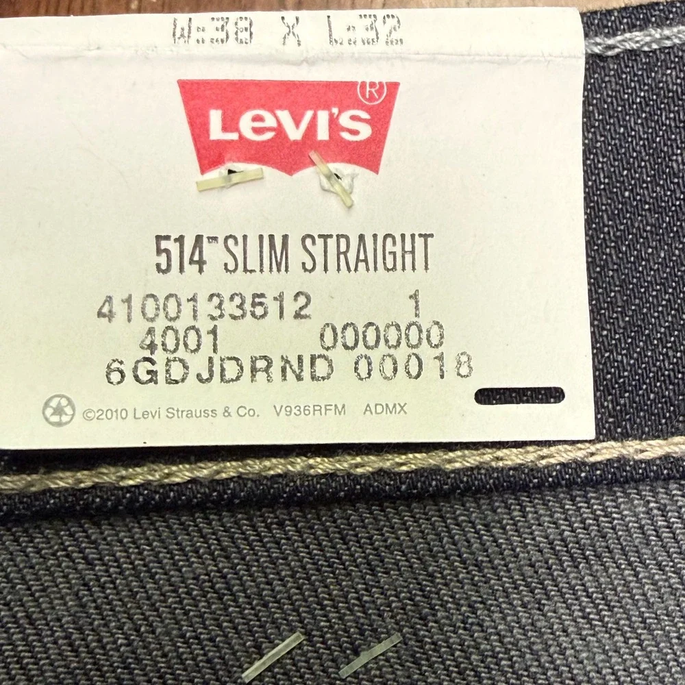 New Levi's 514 Slim Straight Jeans Mens 38x32 Dark Indigo Stretch Denim NWT
